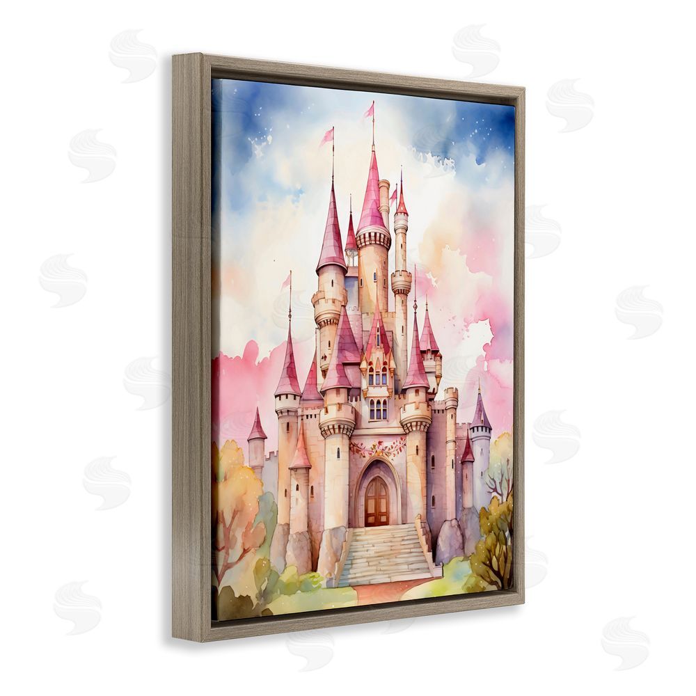 Creative Studio Princess Castle Watercolor Portrait Brown Floating Framed Canvas Wall Art