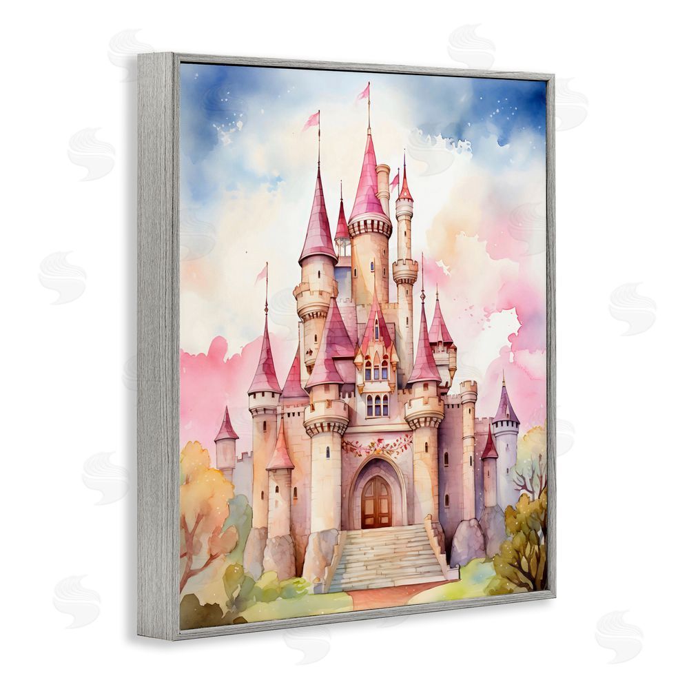 Creative Studio Princess Castle Watercolor Portrait Gray Framed Giclee Wall Art