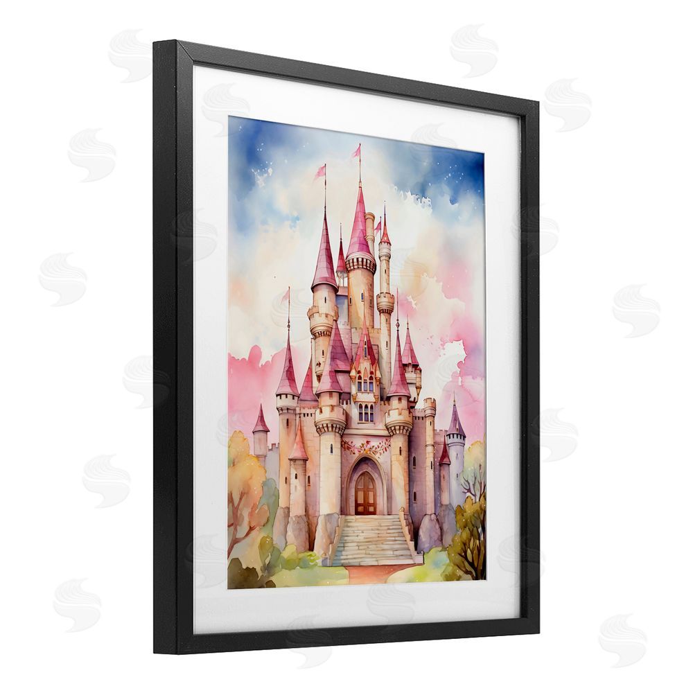 Creative Studio Princess Castle Watercolor Portrait Black Framed Print Under Glass Wall Art