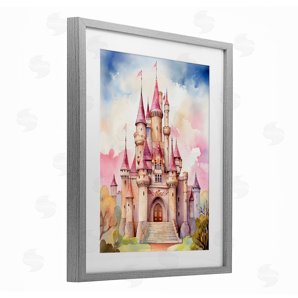 Creative Studio Princess Castle Watercolor Portrait Gray Framed Print Under Glass Wall Art