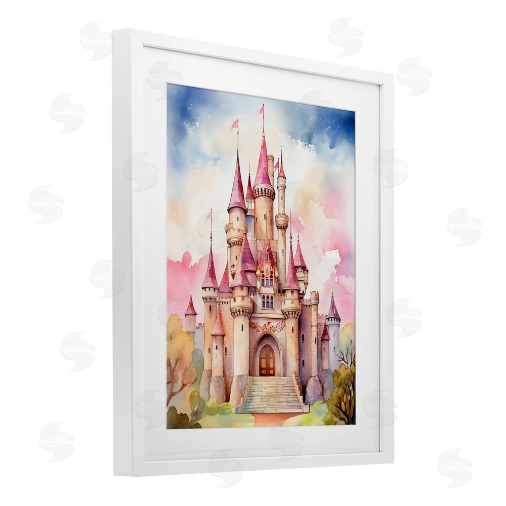 Creative Studio Princess Castle Watercolor Portrait White Framed Print Under Glass Wall Art