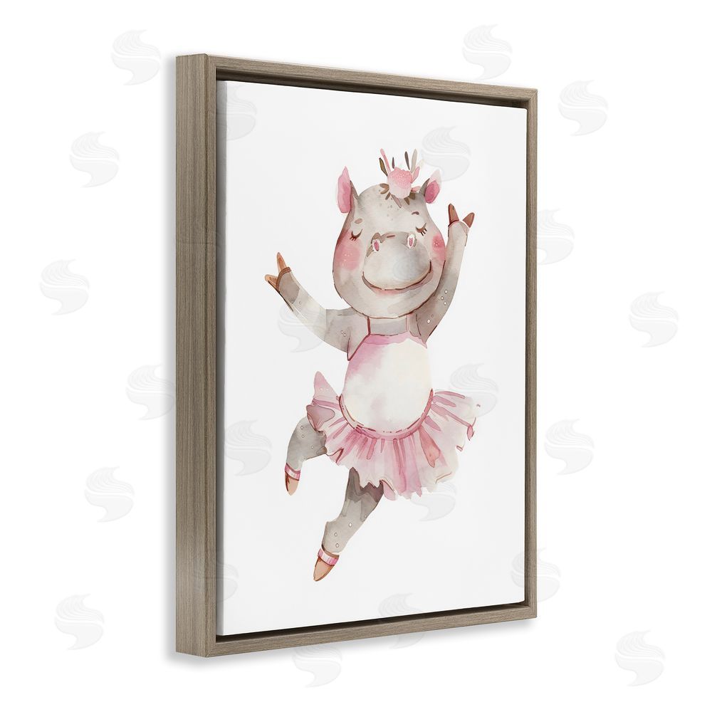 LSR Design Studio Ballerina Hippo in Tutu Brown Floating Frame Stretched Canvas Wall Art Print