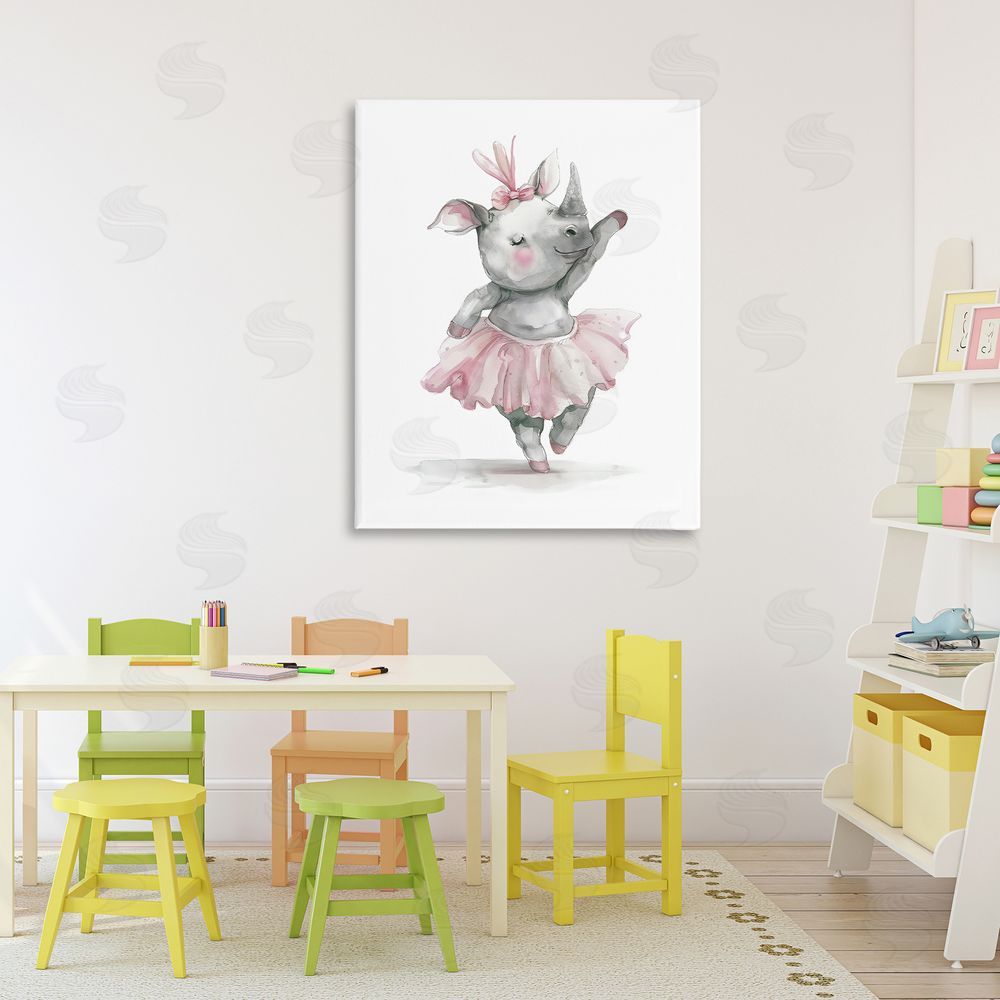 LSR Design Studio Ballerina Rhino in Pink Tutu Stretched Canvas Wall Art Print in Room