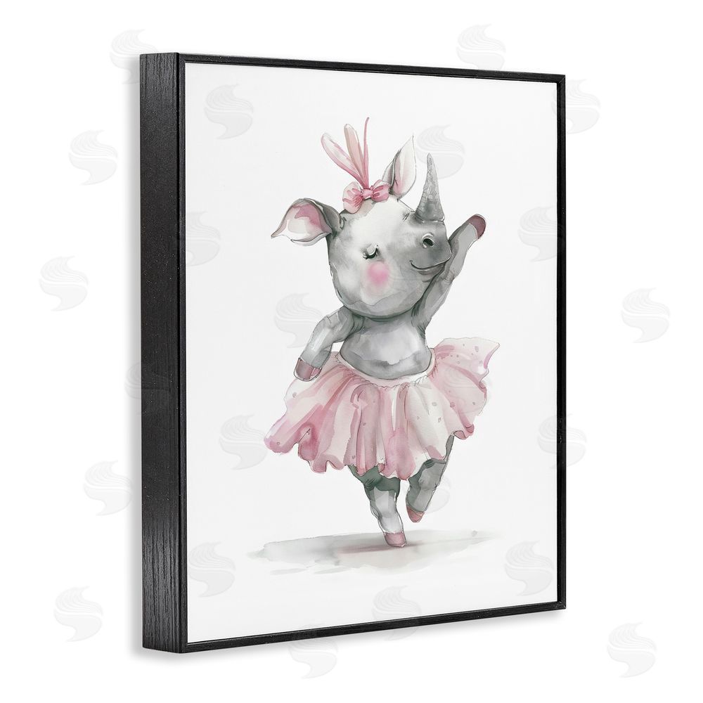 LSR Design Studio Ballerina Rhino in Pink Tutu Black Framed Giclee Wall Art Print