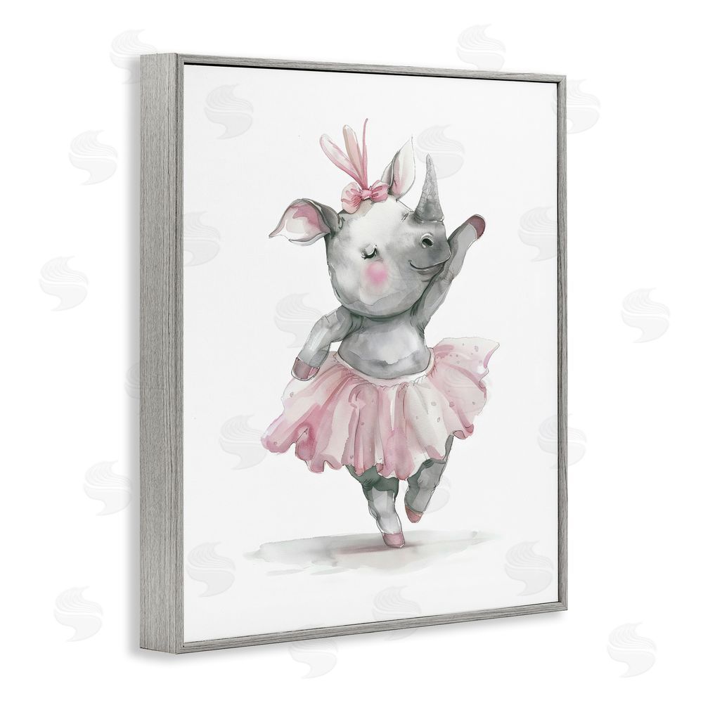LSR Design Studio Ballerina Rhino in Pink Tutu Gray Framed Giclee Wall Art Print