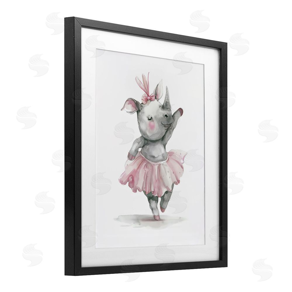 LSR Design Studio Ballerina Rhino in Pink Tutu Black Framed Print Under Glass with Matting Wall Art