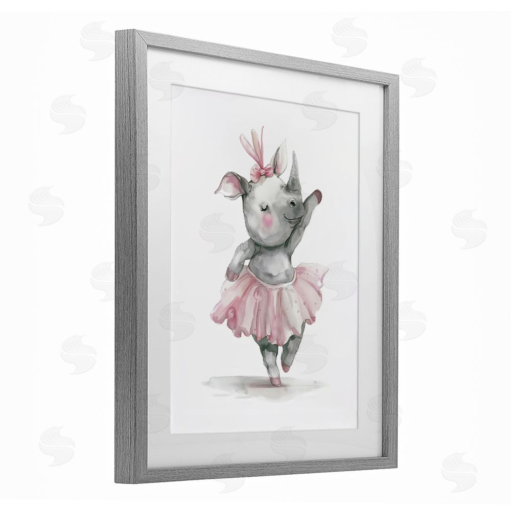 LSR Design Studio Ballerina Rhino in Pink Tutu Gray Framed Print Under Glass with Matting Wall Art