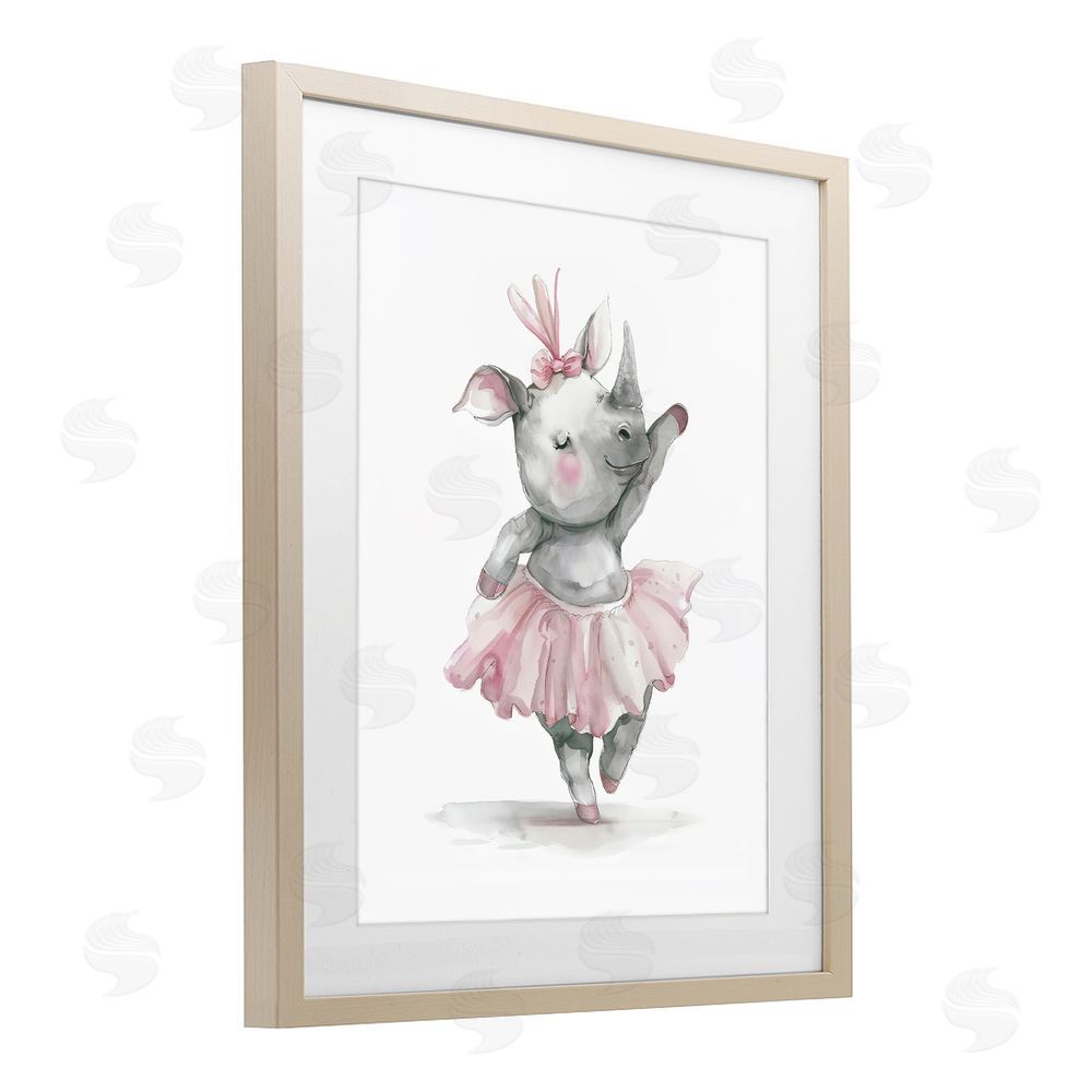 LSR Design Studio Ballerina Rhino in Pink Tutu Brown Framed Print Under Glass with Matting Wall Art
