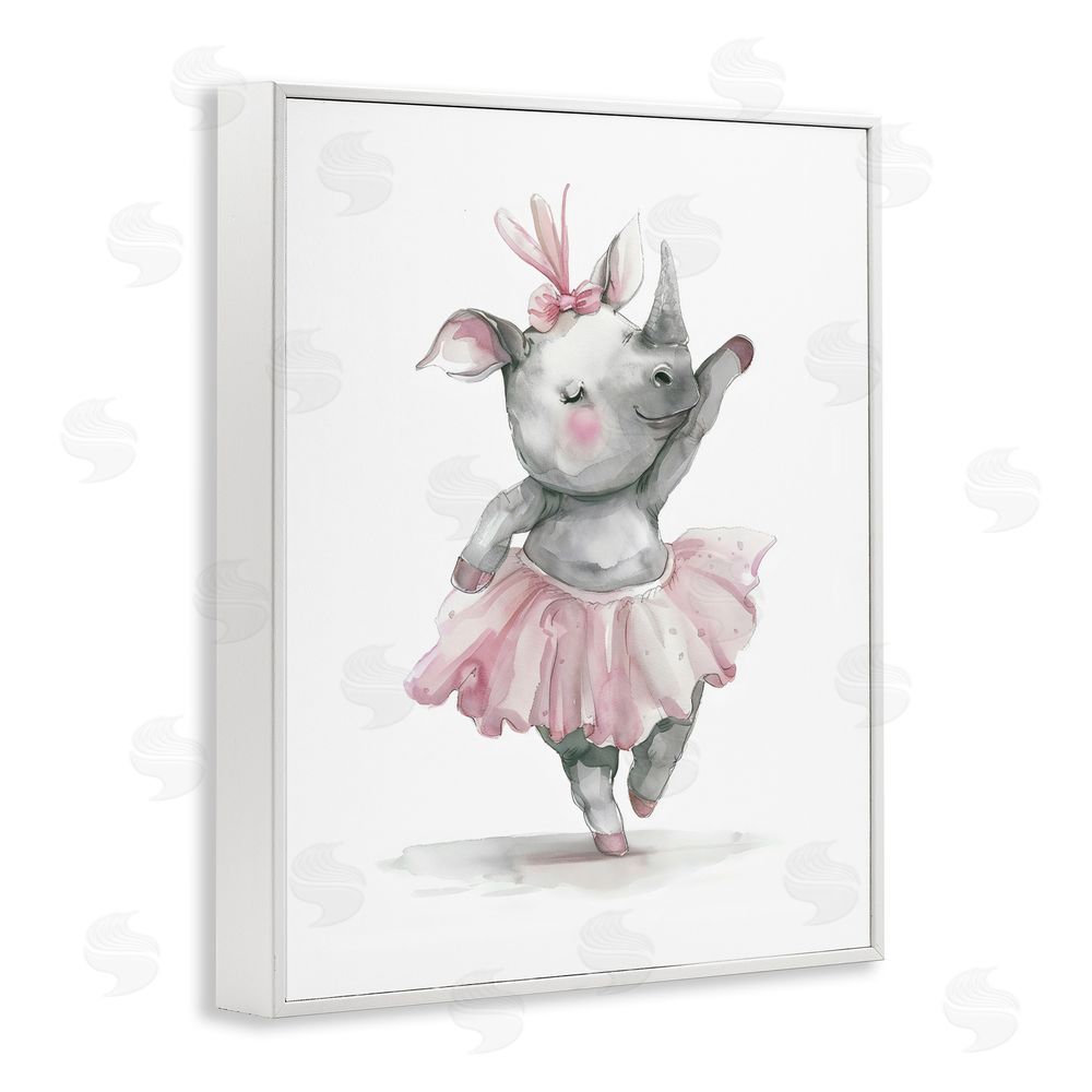 LSR Design Studio Ballerina Rhino in Pink Tutu White Framed Giclee Wall Art Print