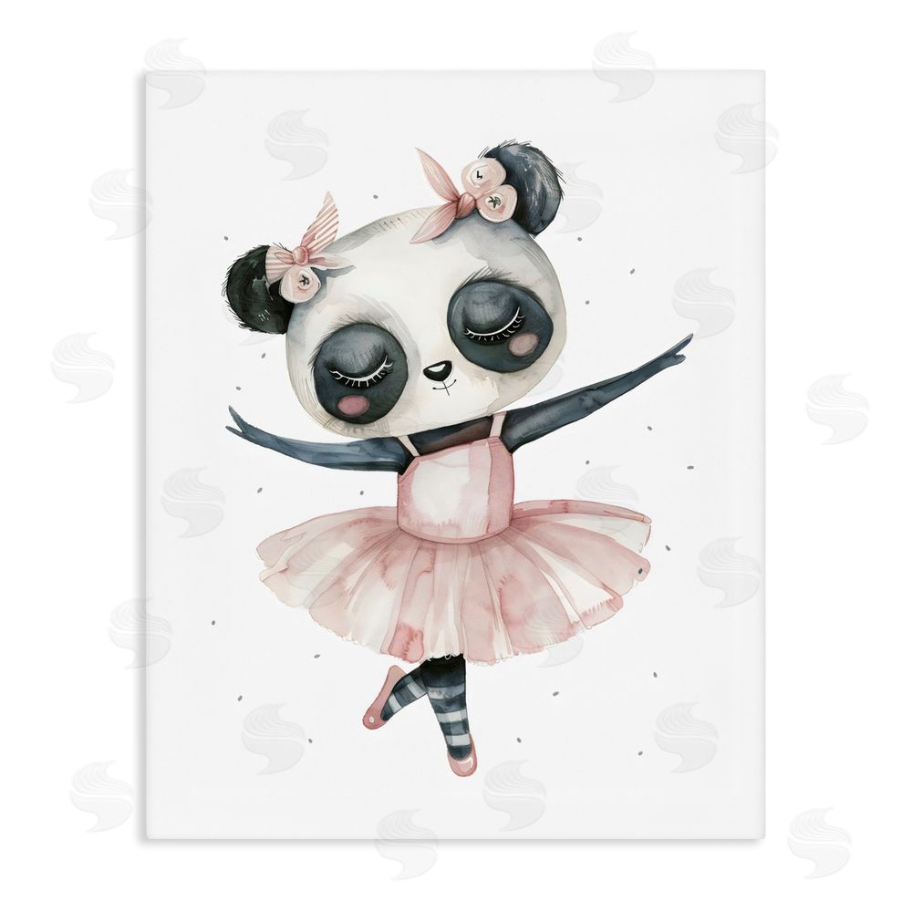 LSR Design Studio Ballerina Panda in Pink Tutu Stretched Canvas Wall Art Print