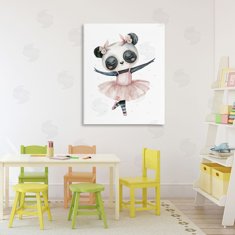LSR Design Studio Ballerina Panda in Pink Tutu Stretched Canvas Wall Art Print in Room