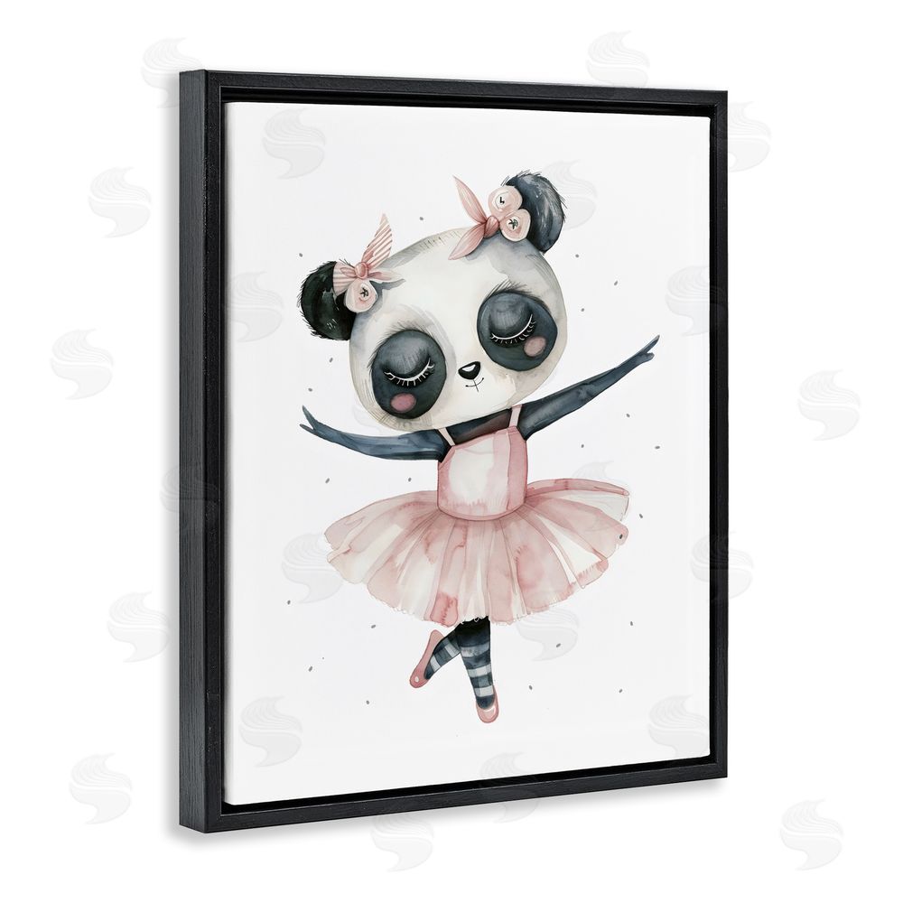 LSR Design Studio Ballerina Panda in Pink Tutu Black Floating Frame Stretched Canvas Wall Art Print