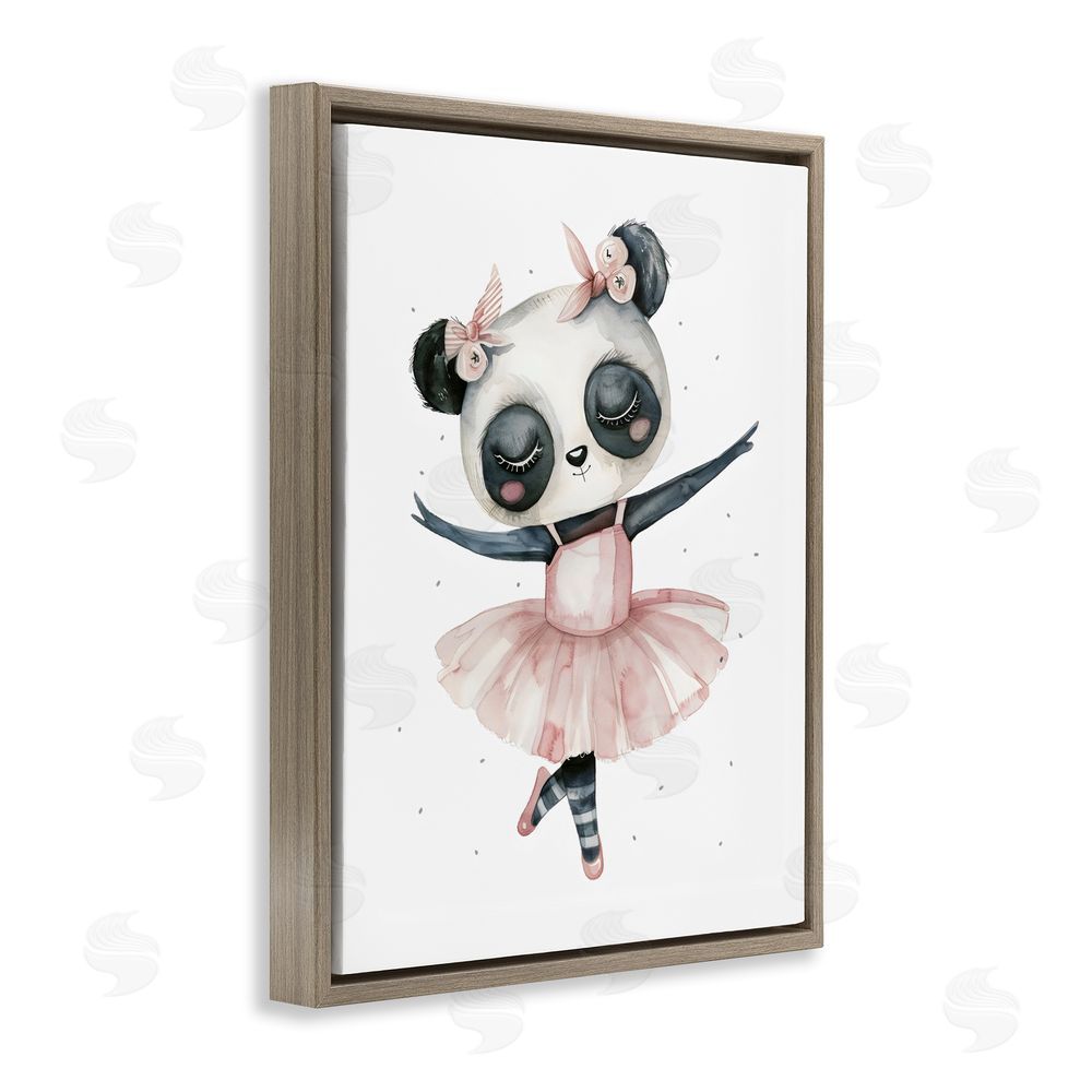 LSR Design Studio Ballerina Panda in Pink Tutu Brown Floating Frame Stretched Canvas Wall Art Print