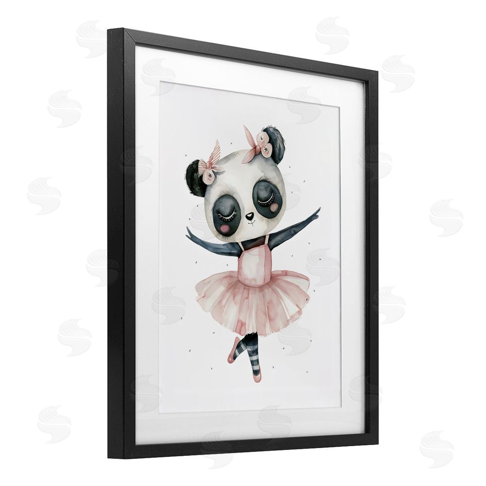 LSR Design Studio Ballerina Panda in Pink Tutu Black Framed Print Under Glass with Matting Wall Art