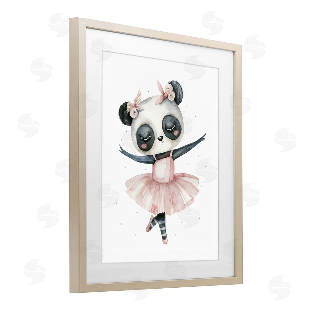 LSR Design Studio Ballerina Panda in Pink Tutu Brown Framed Print Under Glass with Matting Wall Art