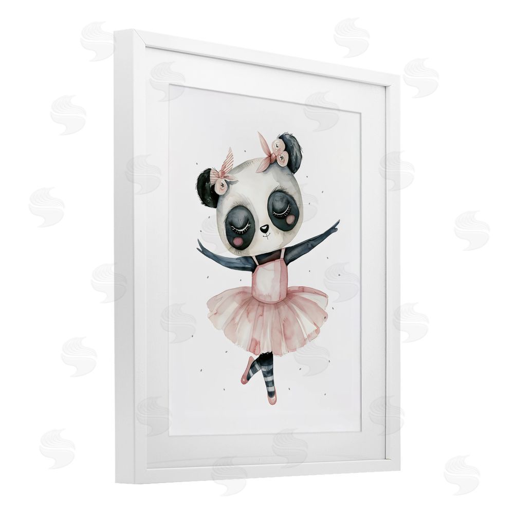 LSR Design Studio Ballerina Panda in Pink Tutu White Framed Print Under Glass with Matting Wall Art