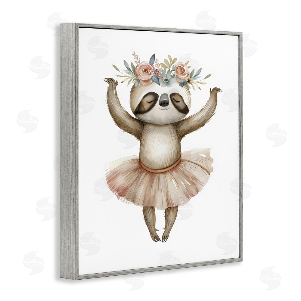 LSR Design Studio Dreamy Sloth Ballet with Flowers Gray Framed Giclee Wall Art Print