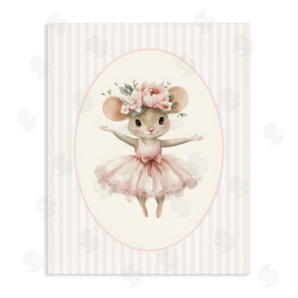 LSR Design Studio Nursery Ballerina Mouse Striped Stretched Canvas Wall Art