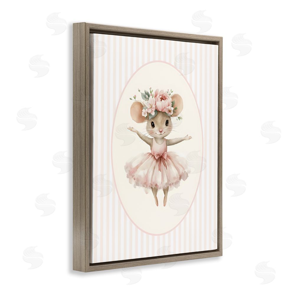 LSR Design Studio Nursery Ballerina Mouse Striped Brown Floating Framed Canvas Wall Art