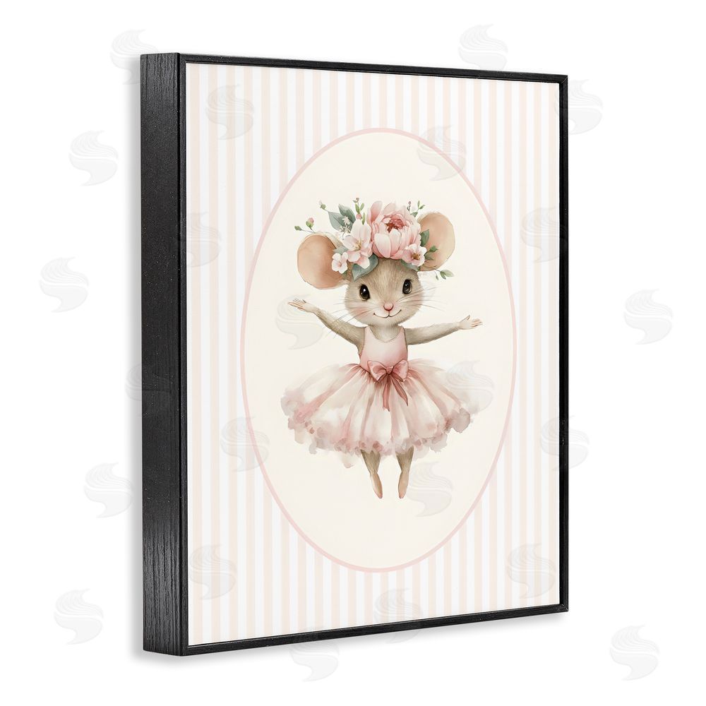 LSR Design Studio Nursery Ballerina Mouse Striped Black Framed Giclee Wall Art