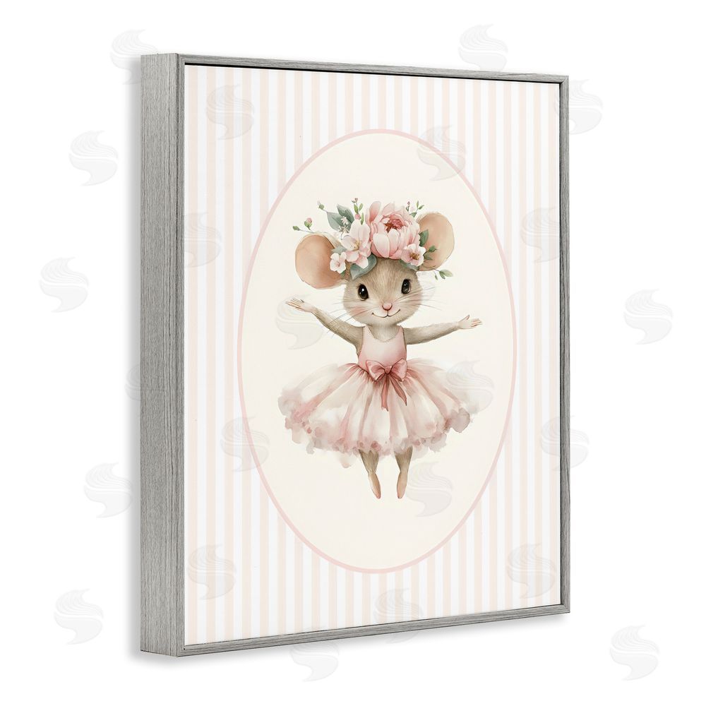 LSR Design Studio Nursery Ballerina Mouse Striped Gray Framed Giclee Wall Art