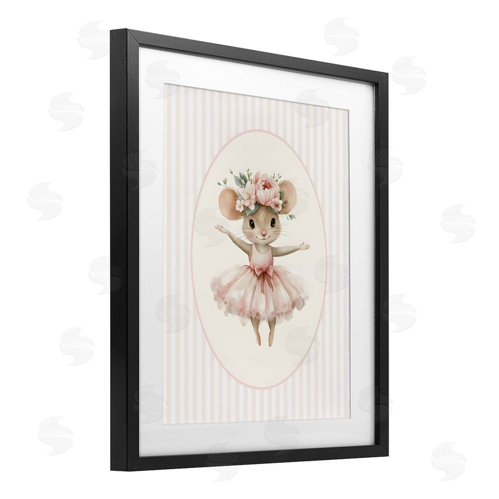 LSR Design Studio Nursery Ballerina Mouse Striped Black Framed Print Under Glass Wall Art