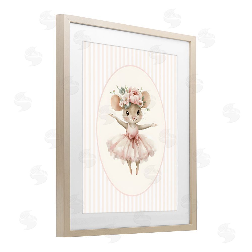LSR Design Studio Nursery Ballerina Mouse Striped Brown Framed Print Under Glass Wall Art