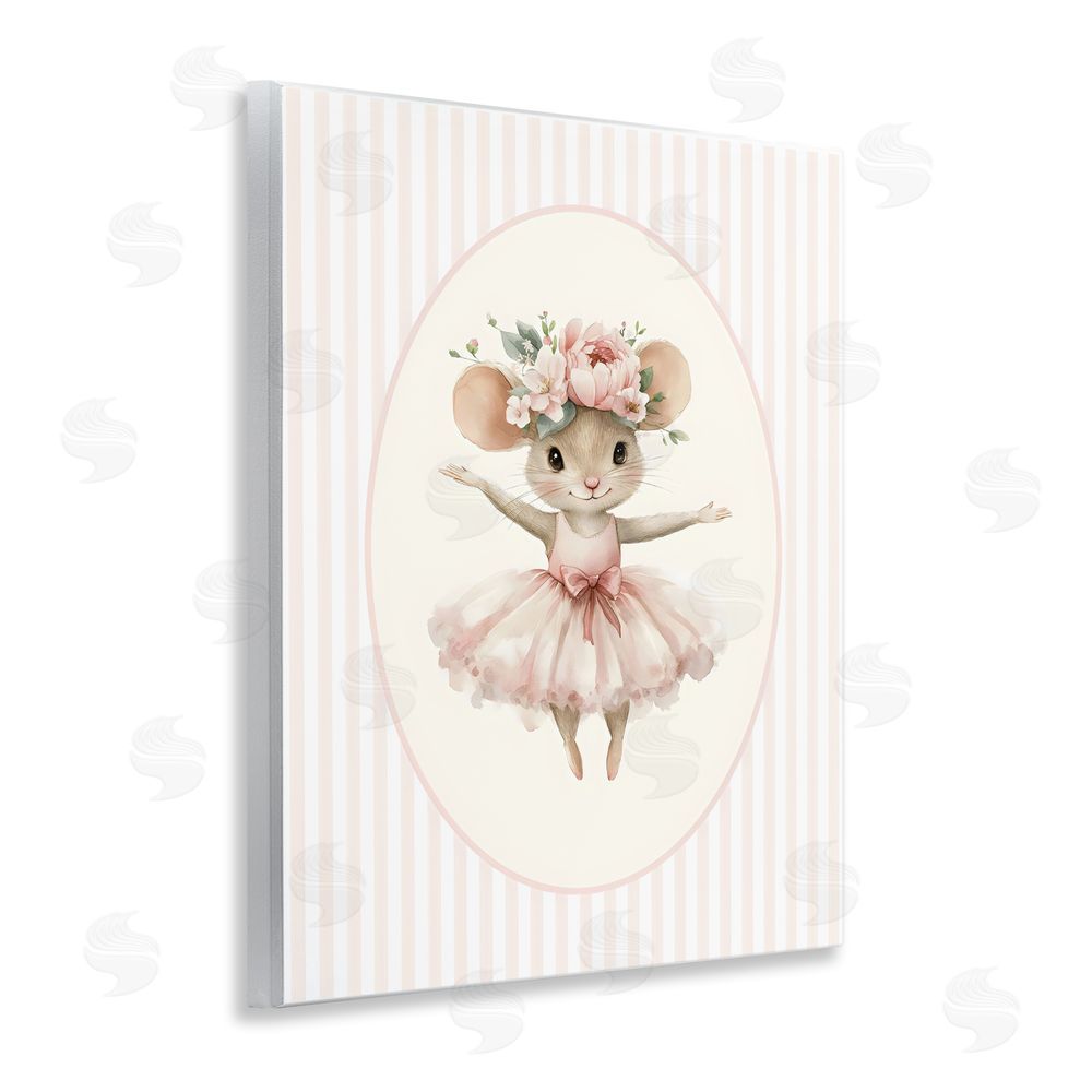 LSR Design Studio Nursery Ballerina Mouse Striped Wall Plaque Home Decor Art Print