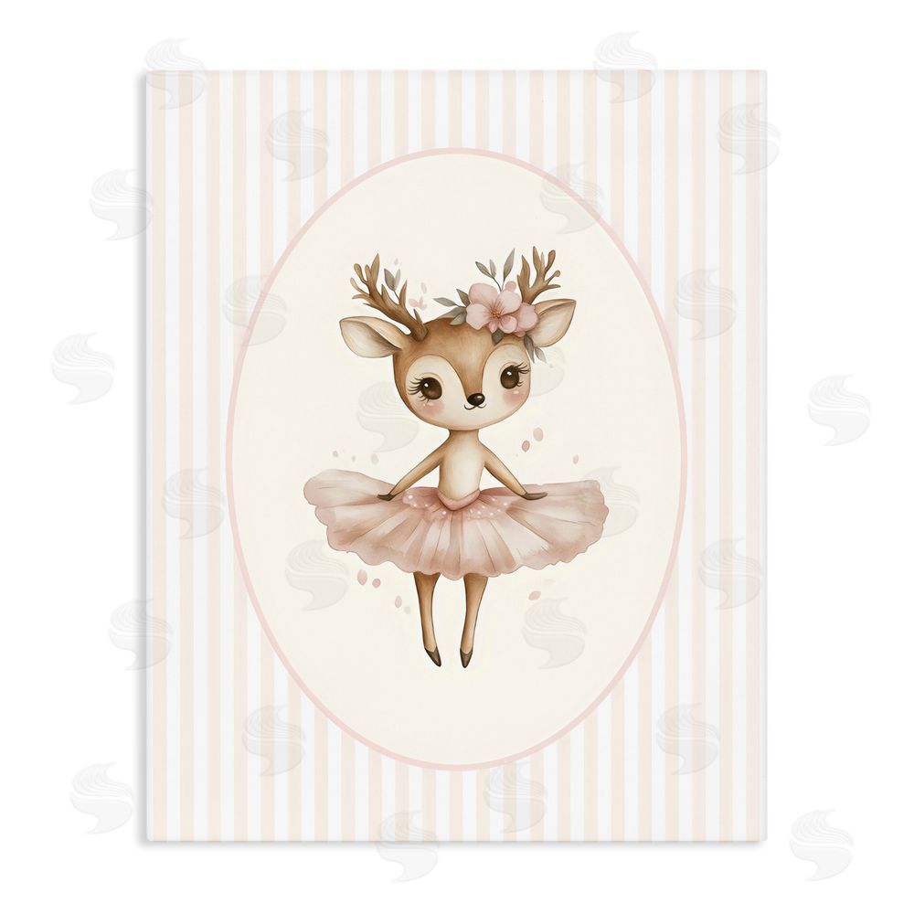 LSR Design Studio Nursery Ballerina Deer Striped Stretched Canvas Wall Art