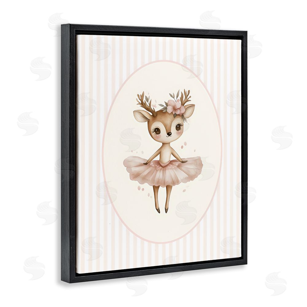 LSR Design Studio Nursery Ballerina Deer Striped Black Floating Framed Canvas Wall Art