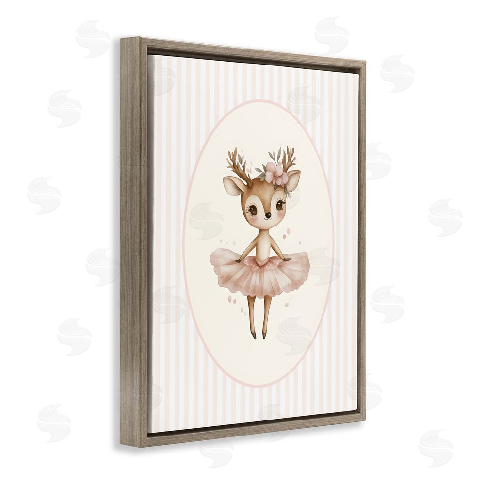 LSR Design Studio Nursery Ballerina Deer Striped Brown Floating Framed Canvas Wall Art