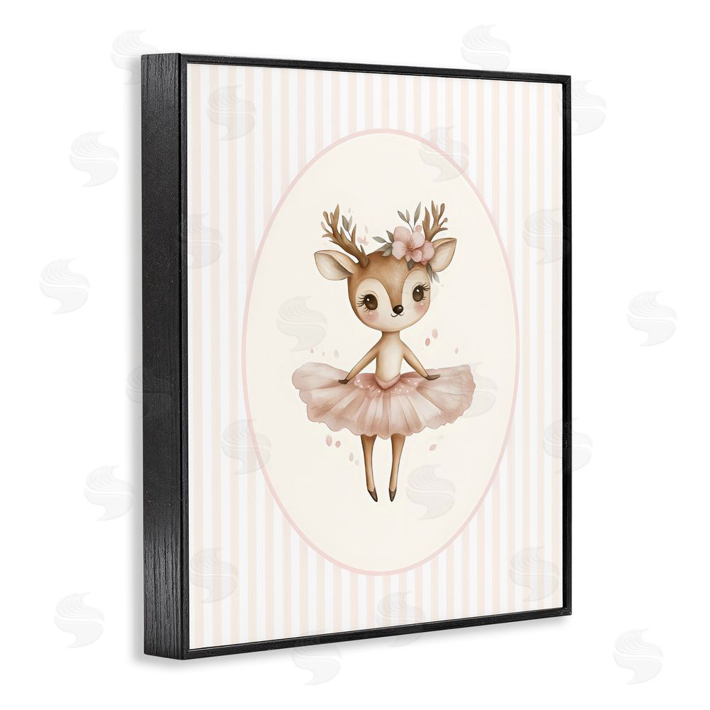 LSR Design Studio Nursery Ballerina Deer Striped Black Framed Giclee Wall Art