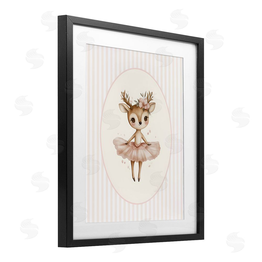 LSR Design Studio Nursery Ballerina Deer Striped Black Framed Print Under Glass Wall Art