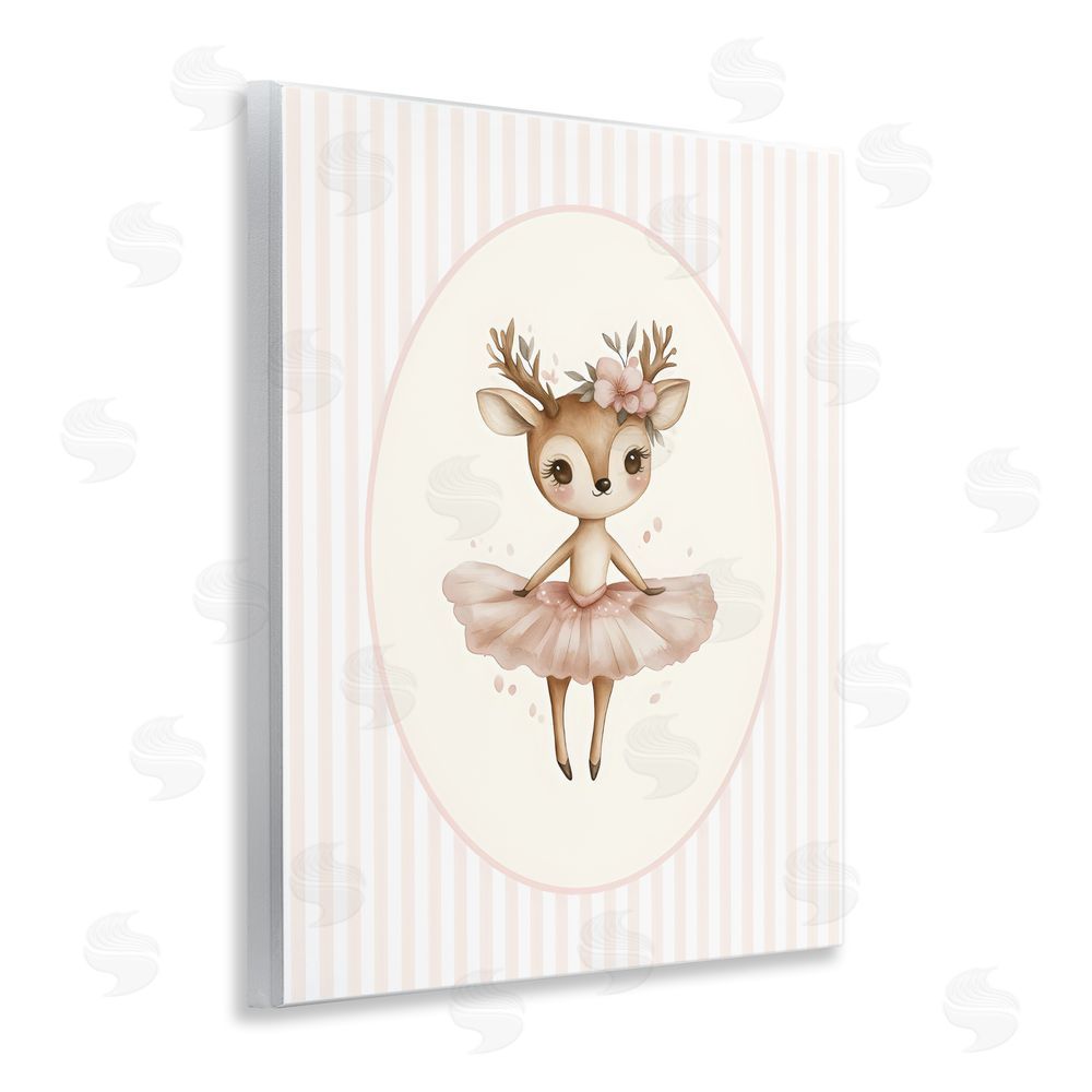 LSR Design Studio Nursery Ballerina Deer Striped Wall Plaque Home Decor Art Print