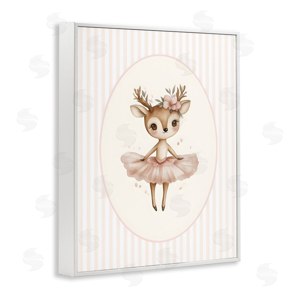LSR Design Studio Nursery Ballerina Deer Striped White Framed Giclee Wall Art