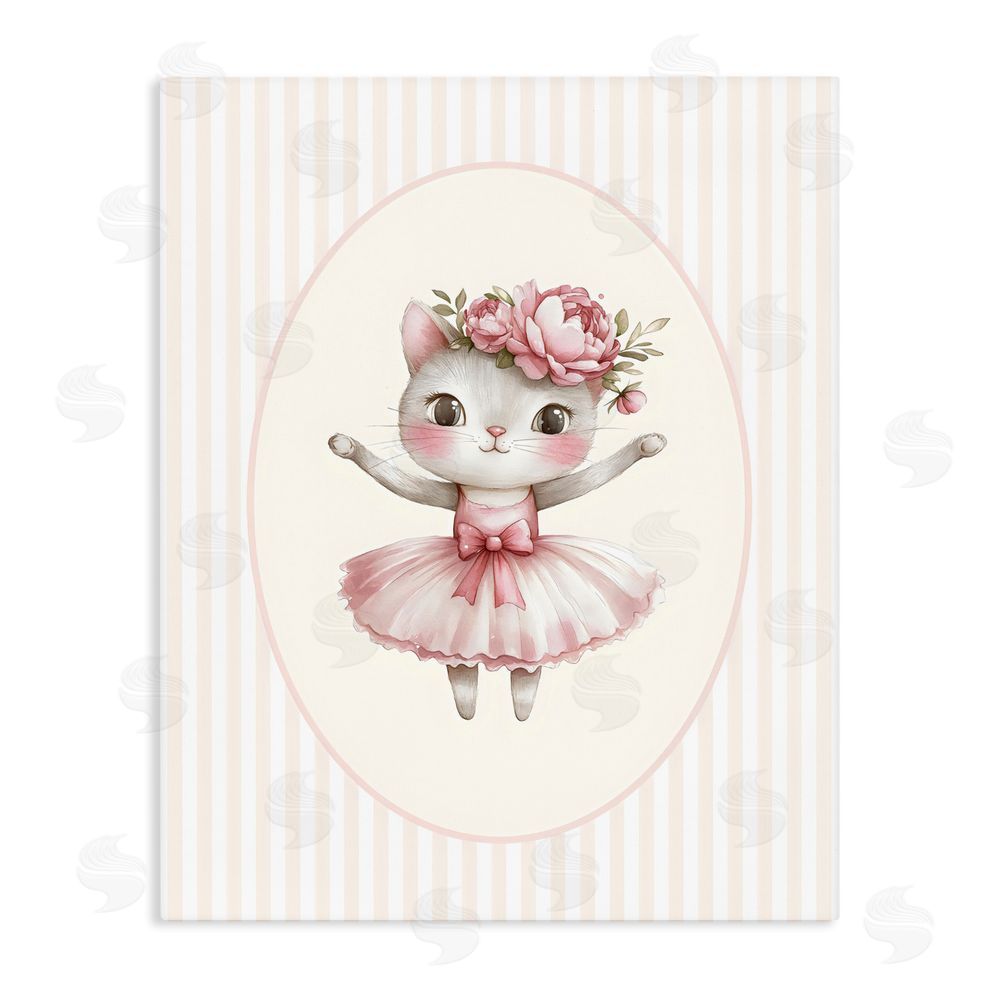 LSR Design Studio Nursery Ballerina Cat Striped Stretched Canvas Wall Art