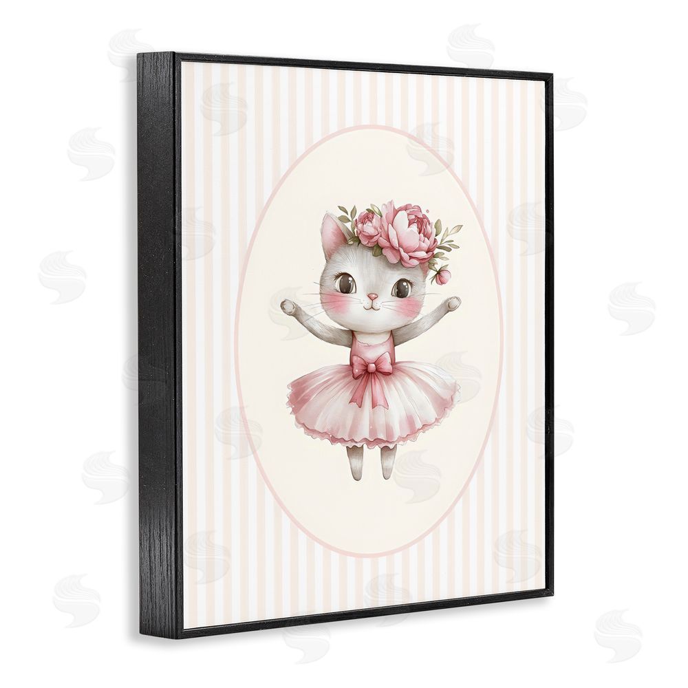 LSR Design Studio Nursery Ballerina Cat Striped Black Framed Giclee Wall Art