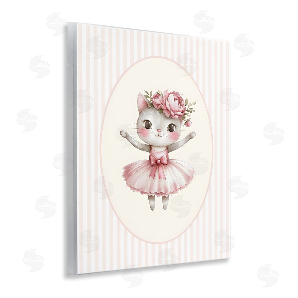 LSR Design Studio Nursery Ballerina Cat Striped Wall Plaque Home Decor Art Print