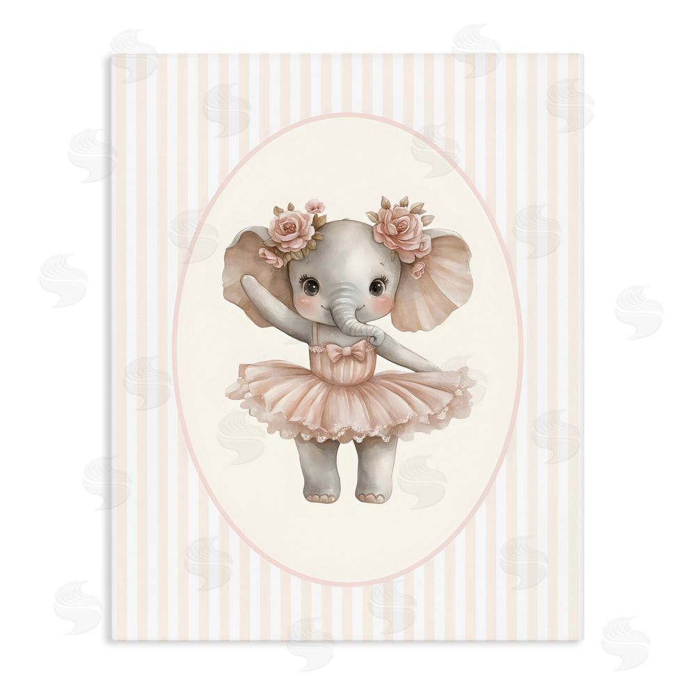 LSR Design Studio Nursery Ballerina Elephant Striped Stretched Canvas Wall Art