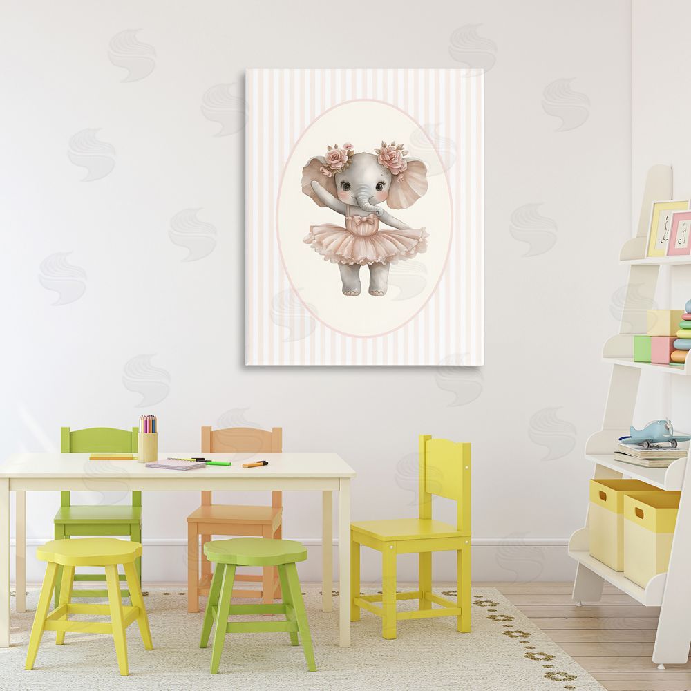 LSR Design Studio Nursery Ballerina Elephant Striped Stretched Canvas Wall Art in Room