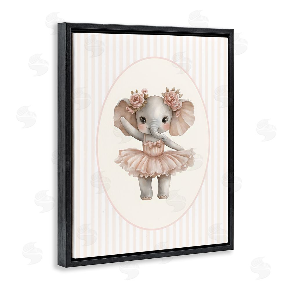 LSR Design Studio Nursery Ballerina Elephant Striped Black Floating Framed Canvas Wall Art