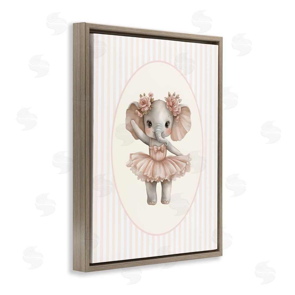 LSR Design Studio Nursery Ballerina Elephant Striped Brown Floating Framed Canvas Wall Art