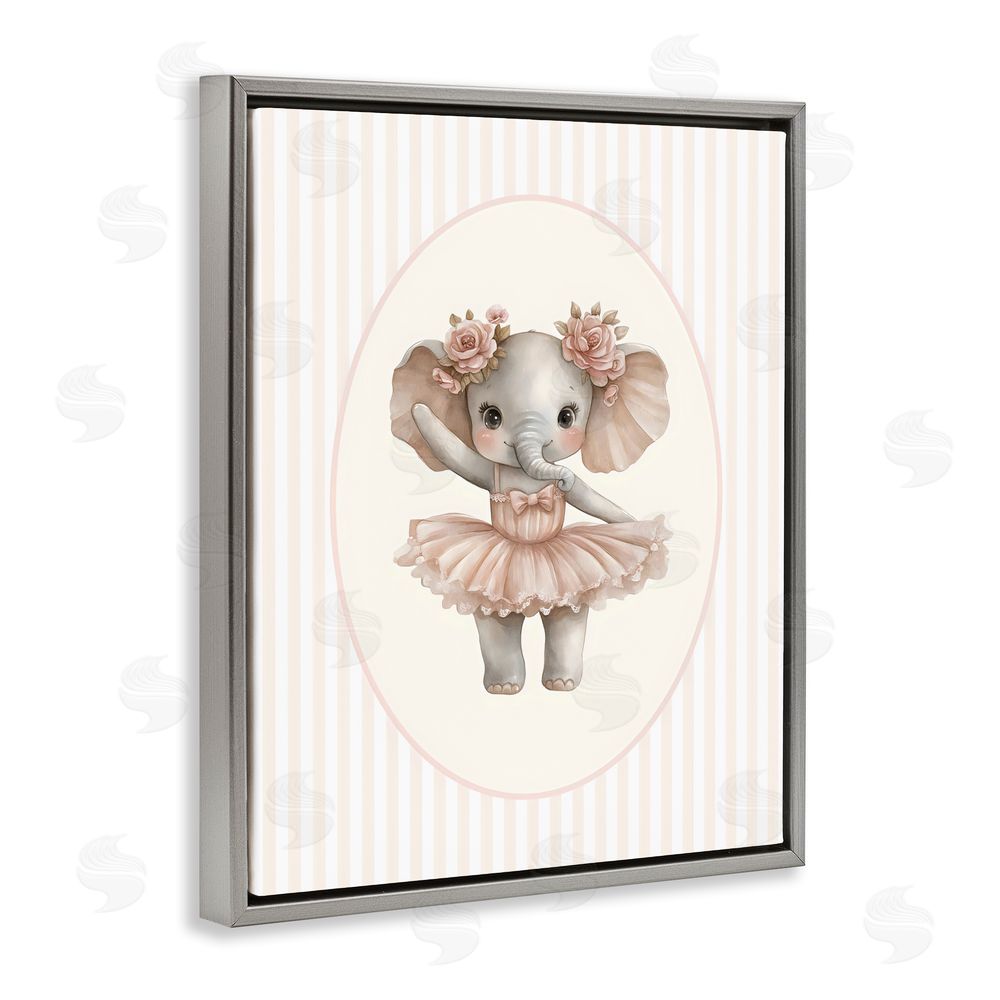 LSR Design Studio Nursery Ballerina Elephant Striped Gray Floating Framed Canvas Wall Art