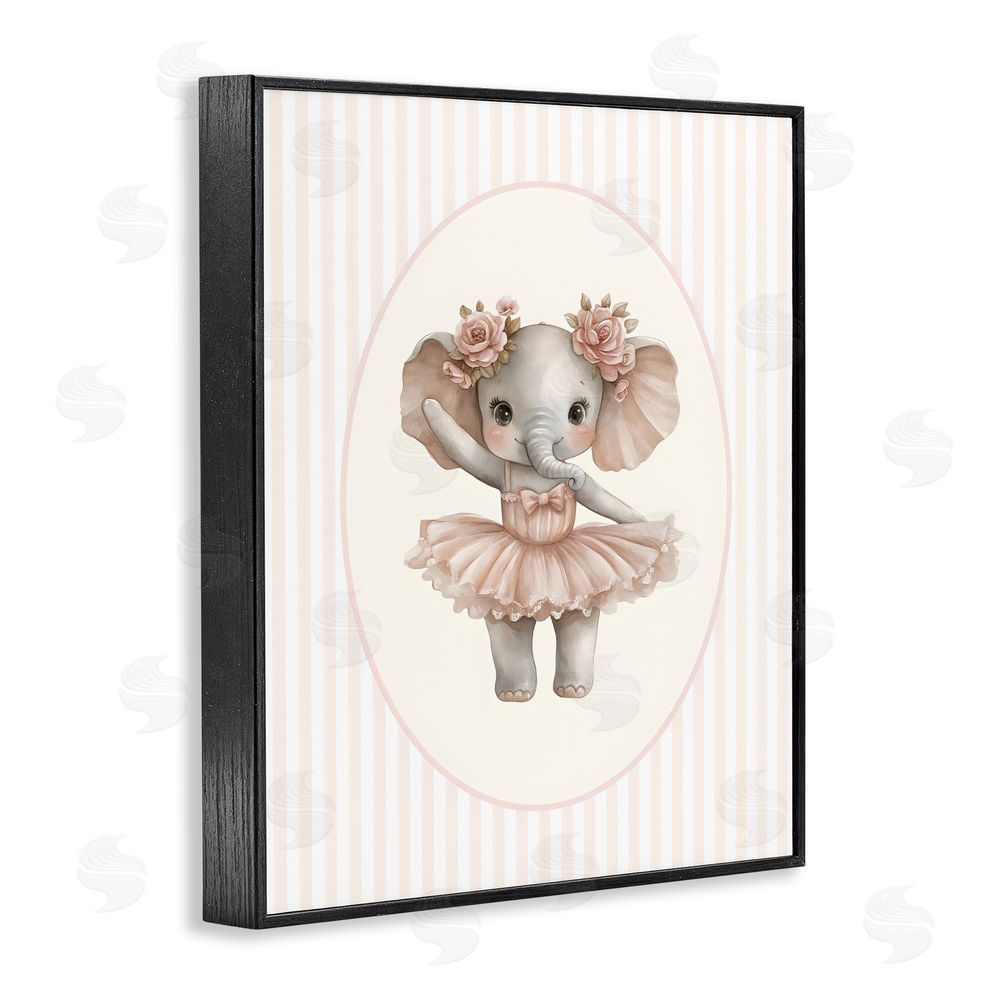 LSR Design Studio Nursery Ballerina Elephant Striped Black Framed Giclee Wall Art