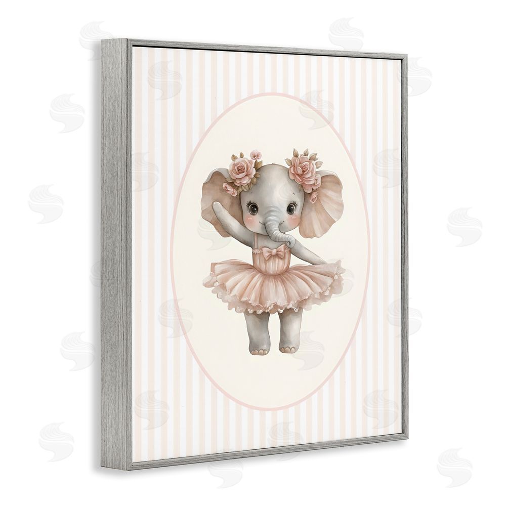 LSR Design Studio Nursery Ballerina Elephant Striped Gray Framed Giclee Wall Art