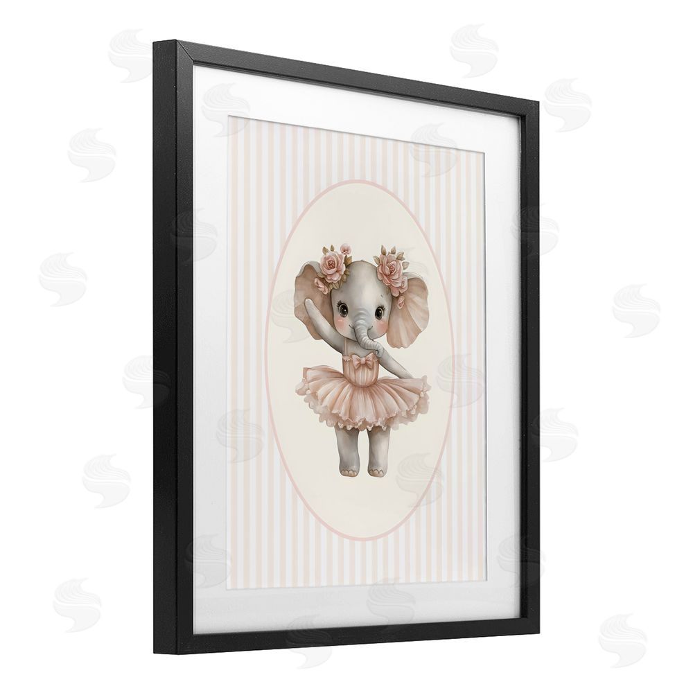 LSR Design Studio Nursery Ballerina Elephant Striped Black Framed Print Under Glass Wall Art