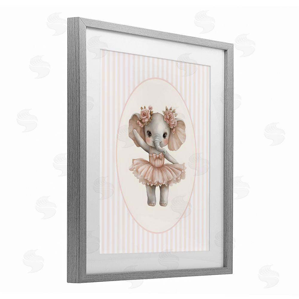 LSR Design Studio Nursery Ballerina Elephant Striped Gray Framed Print Under Glass Wall Art