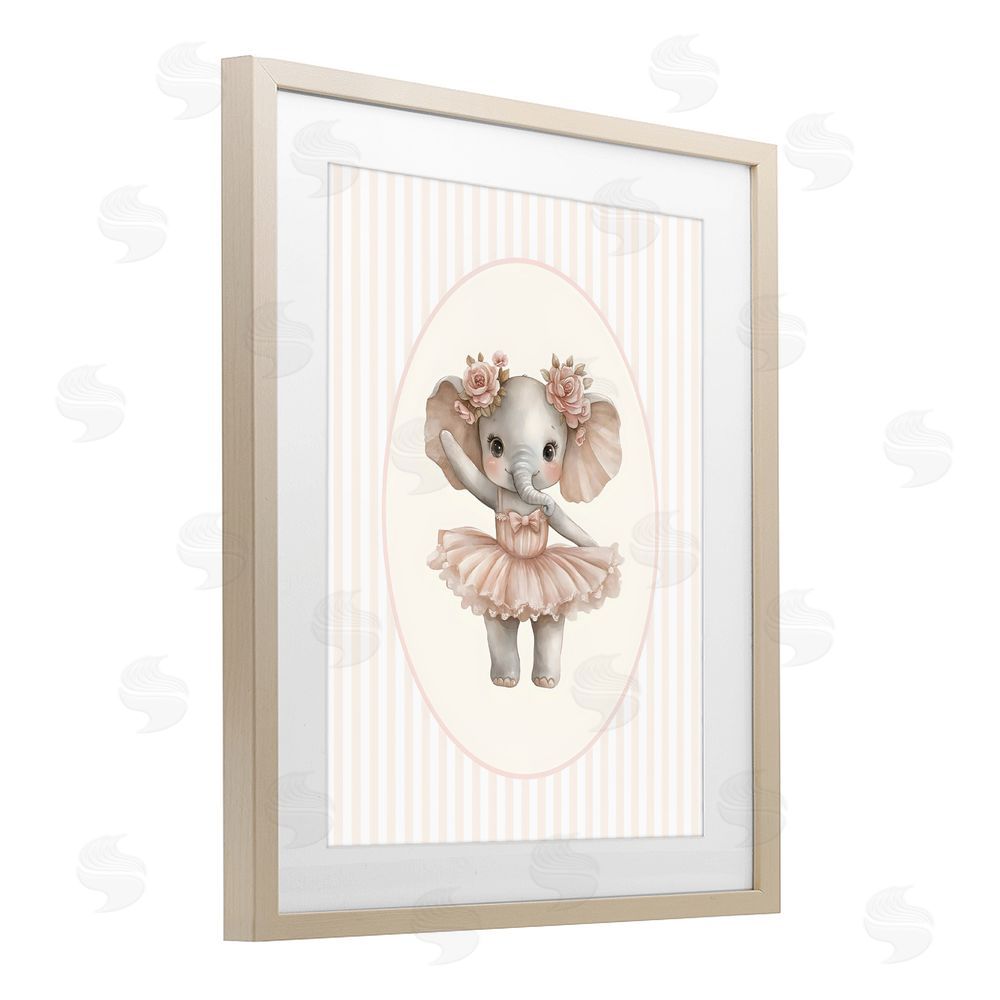 LSR Design Studio Nursery Ballerina Elephant Striped Brown Framed Print Under Glass Wall Art