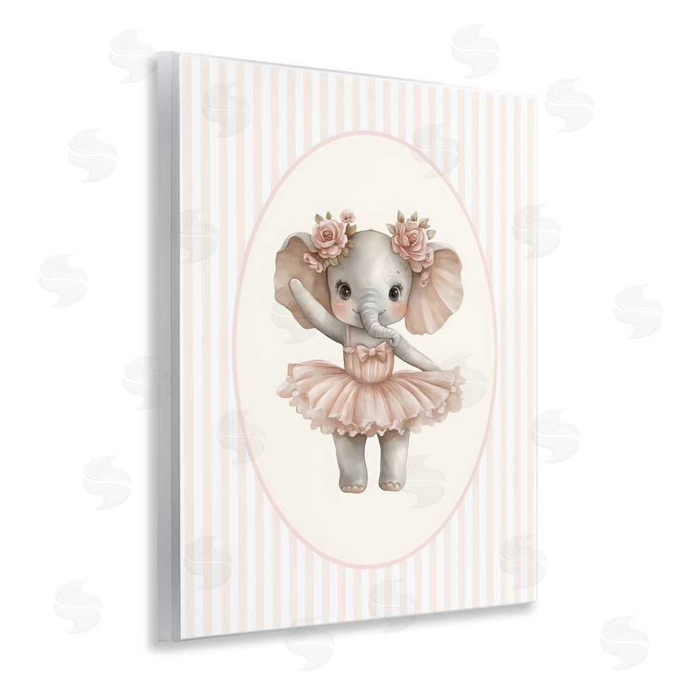 LSR Design Studio Nursery Ballerina Elephant Striped Wall Plaque Home Decor Art Print