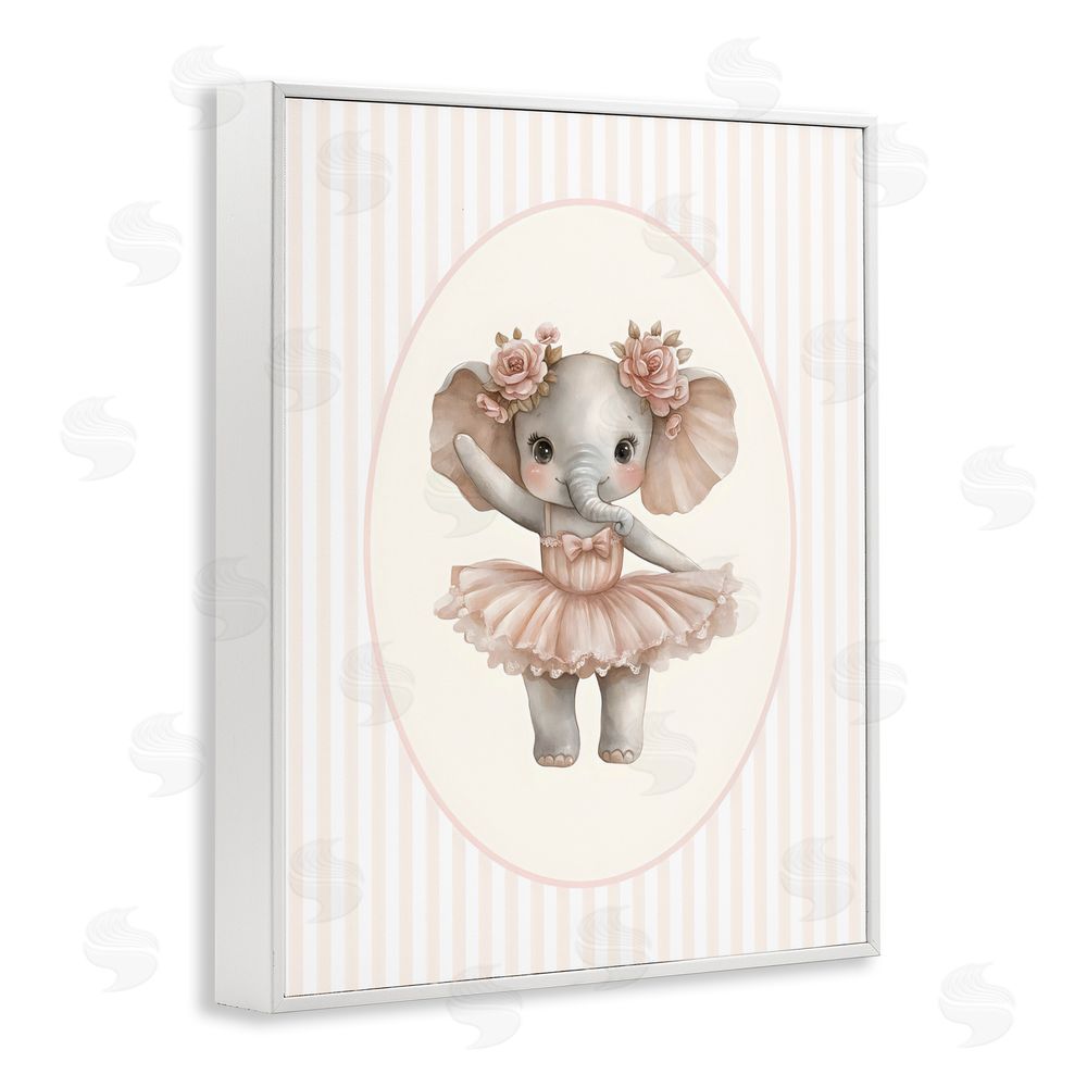 LSR Design Studio Nursery Ballerina Elephant Striped White Framed Giclee Wall Art